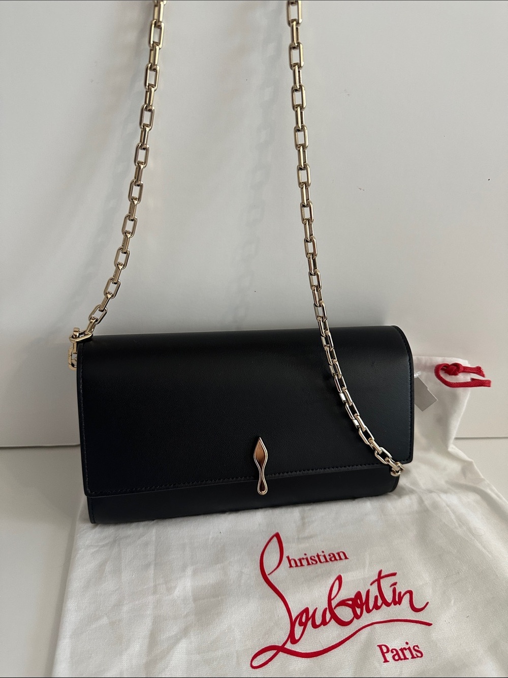 Christian Louboutin Black Leather Crossbody Bag with Gold Chain